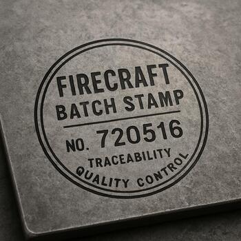 Close-up of steel plate with Firecraft batch stamp