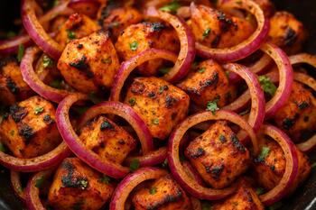 Grilled pieces tossed with chaat masala and onions
