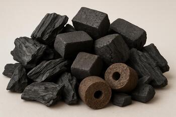Small pile of charcoal ready to ignite