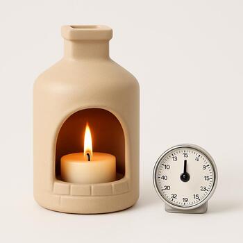 Lit chimney with a small timer next to it