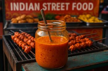 Street-style marinade jar with red spice mix