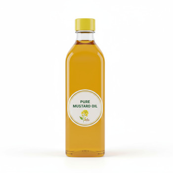 Bottle of mustard oil with yellow cap