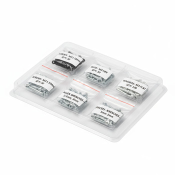 Labeled small parts bags inside the package