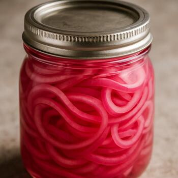 Jar of pink pickled onions