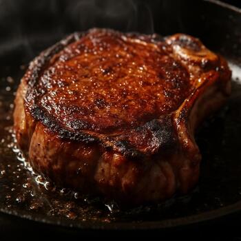 Steak searing with crust forming