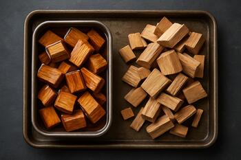 Wood chunks soaking and drying on a tray