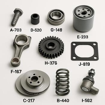 Ordered layout of spare parts labelled by code