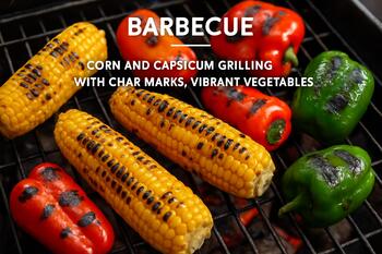 Corn and capsicum grilling with char marks