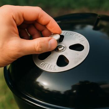 Hand adjusting kettle grill vent for airflow